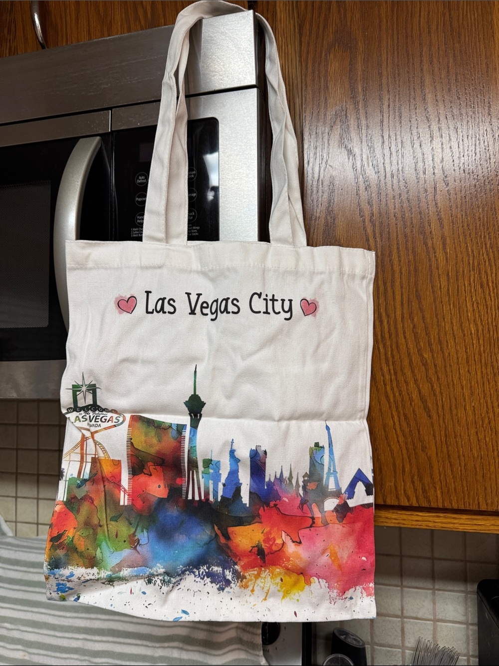 Las Vegas City Watercolor Skyline Tote Bag - White